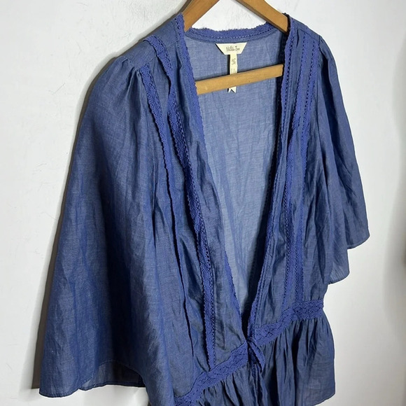 Matilda Jane Hour By Hour Chambray Cotton Boho Mixed Media Lace Trim Cardigan - Picture 4 of 12
